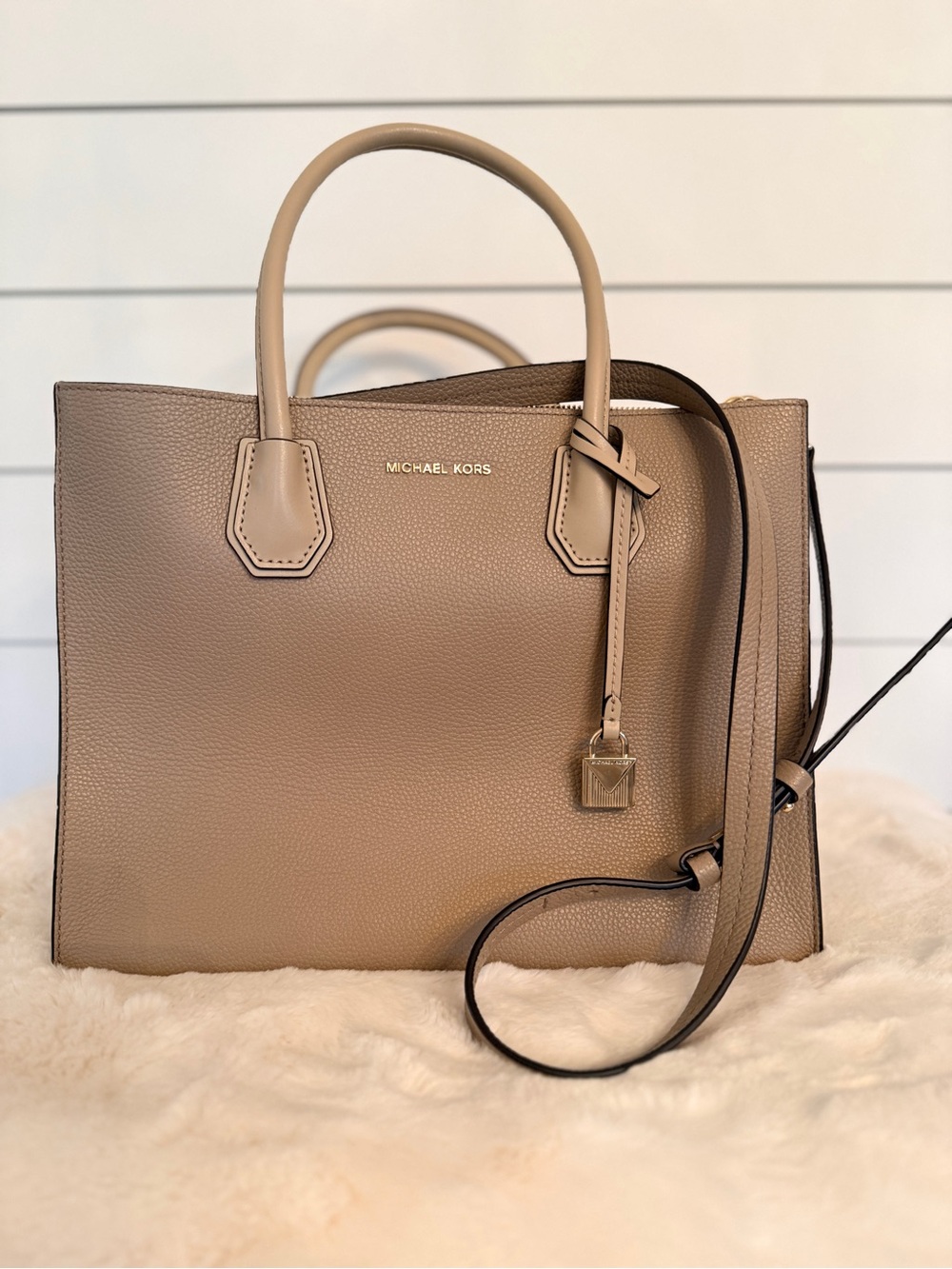 Michael Kors Taupe Leather Top-Handle Tote